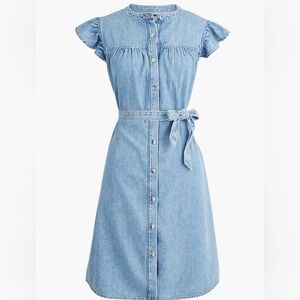 J. Crew Factory Light Blue Denim Midi Button-Front Dress with Tie Belt